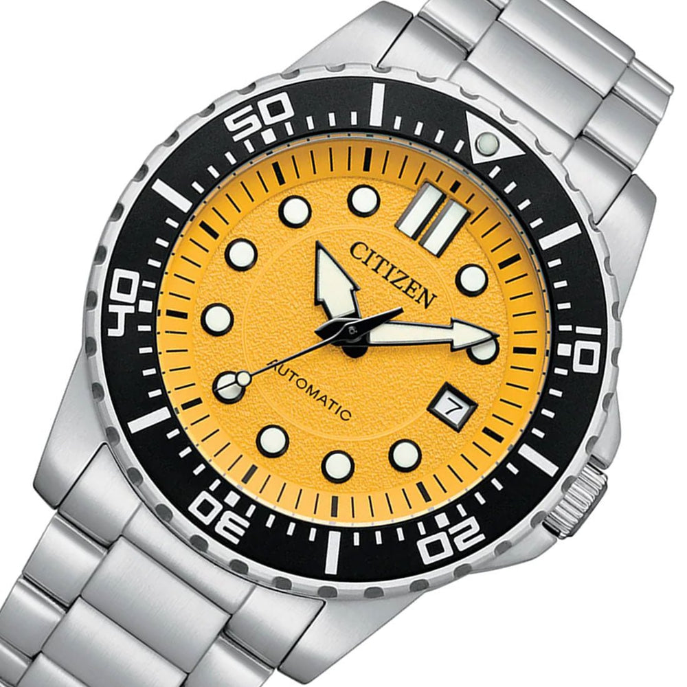 Citizen Mechanical Automatic Yellow Dial Silver Steel Strap Watch for Men - NJ0170-83Z
