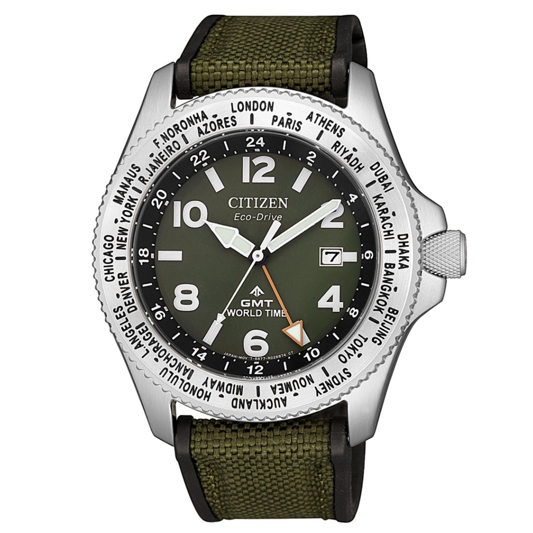 Citizen BJ7100-23X Promaster GMT Green Dial World Time Eco-Drive Watch -Citizen