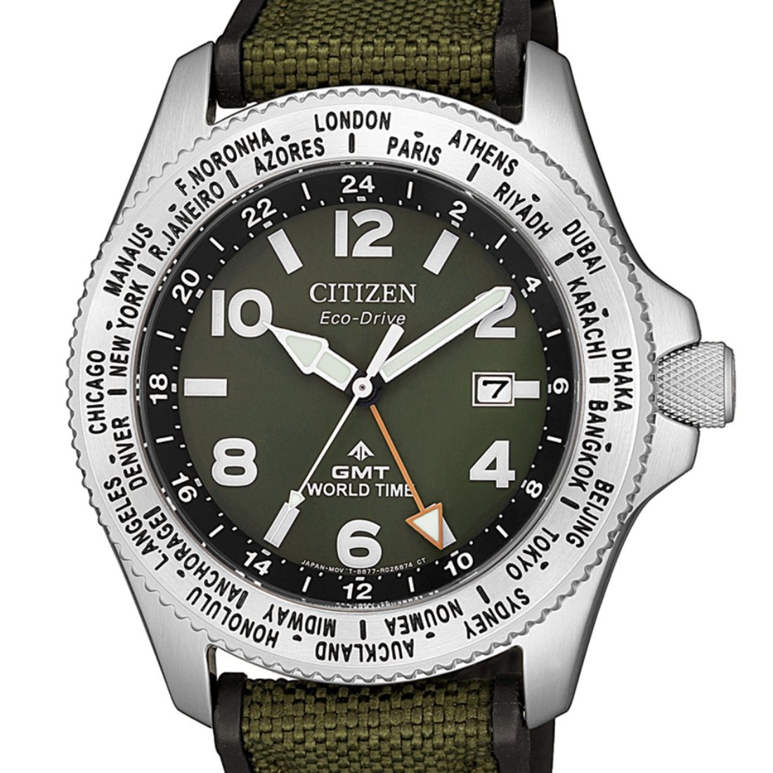 Citizen BJ7100-23X Promaster GMT Green Dial World Time Eco-Drive Watch -Citizen