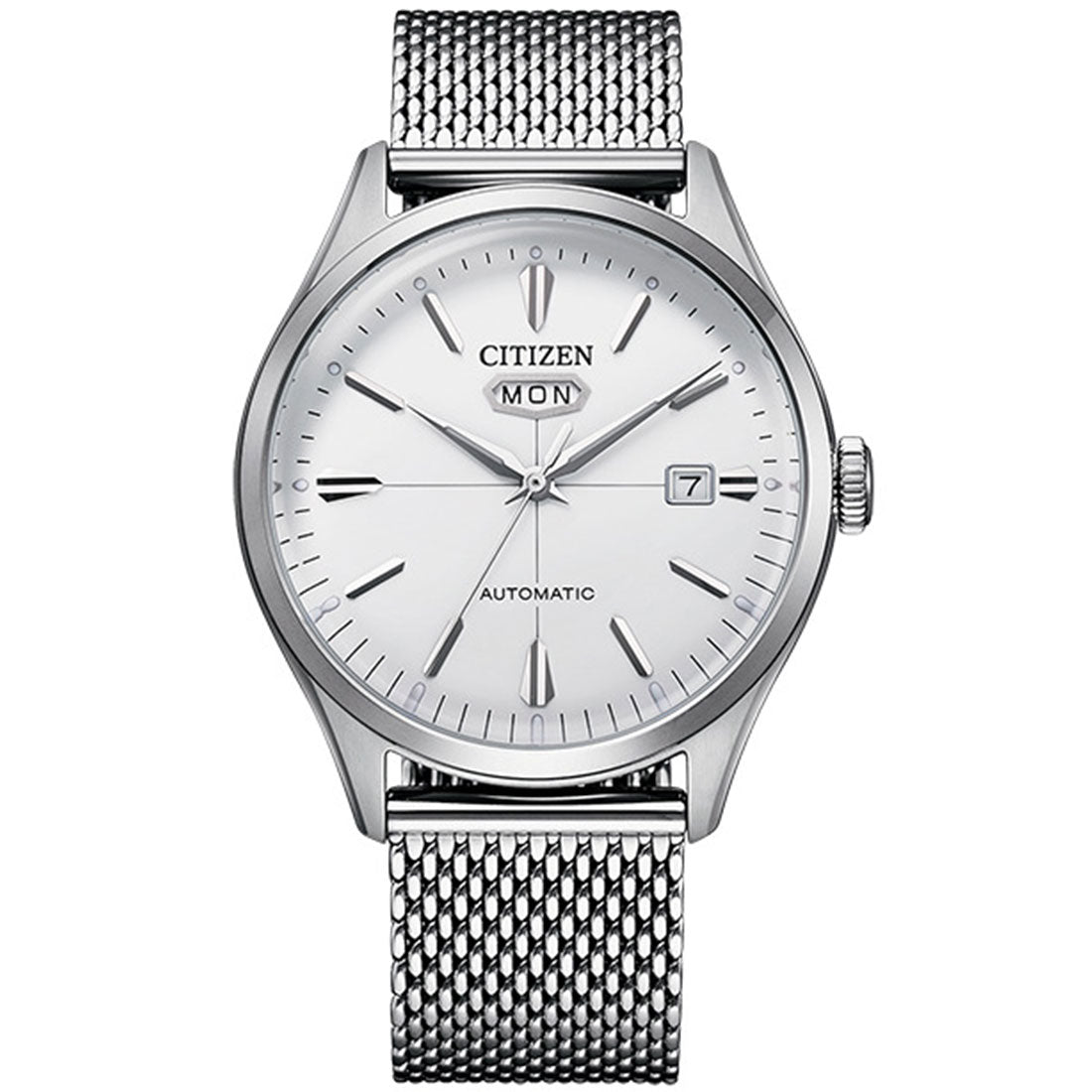 Citizen C7 Mechanical NH8390-89A NH8390-89 Silver Dial Mesh Stainless Steel Watch -Citizen