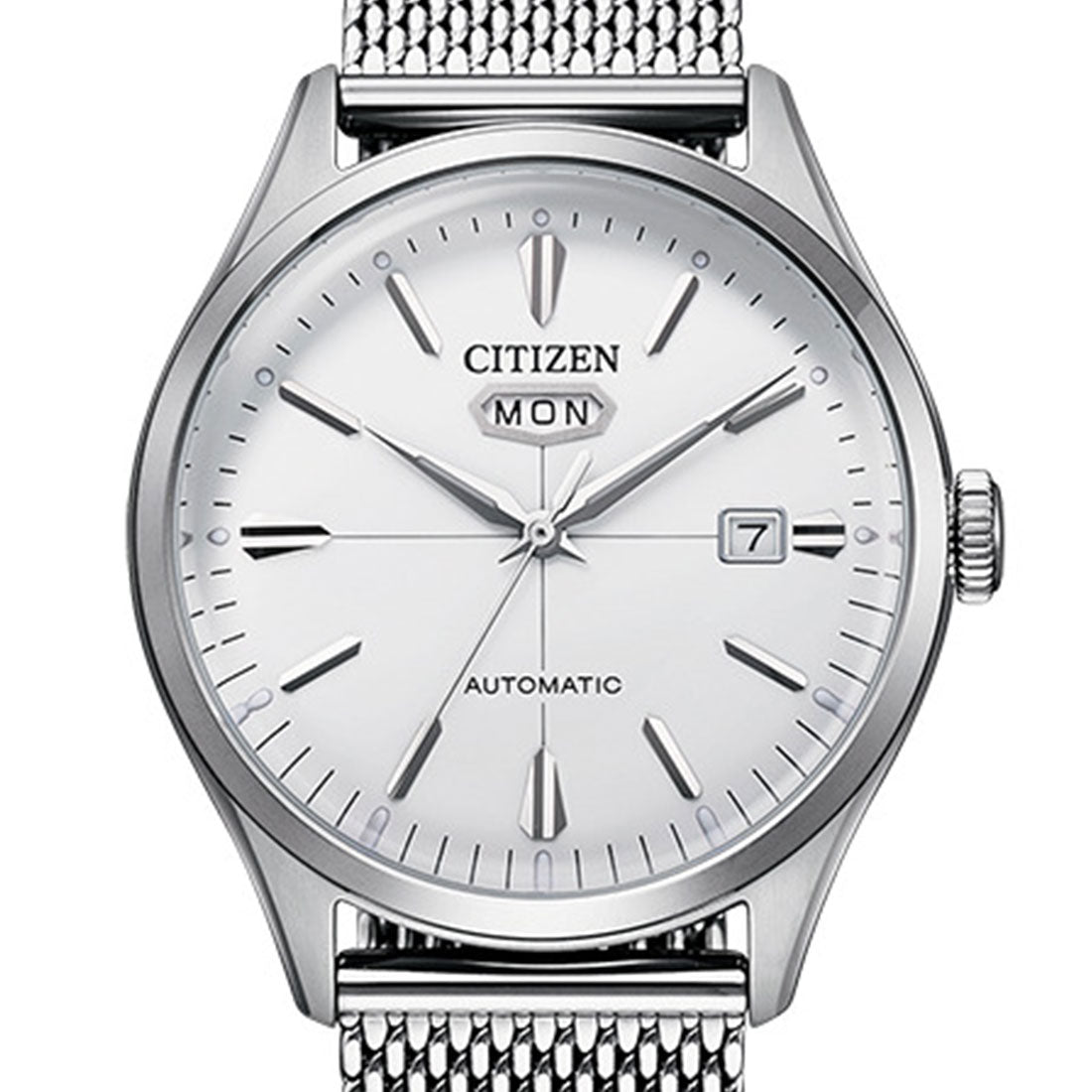 Citizen C7 Mechanical NH8390-89A NH8390-89 Silver Dial Mesh Stainless Steel Watch -Citizen