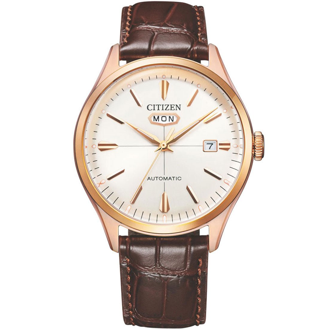 Citizen C7 Mechanical NH8393-05A NH8393-05 Beige Dial Leather Mens Watch -Citizen