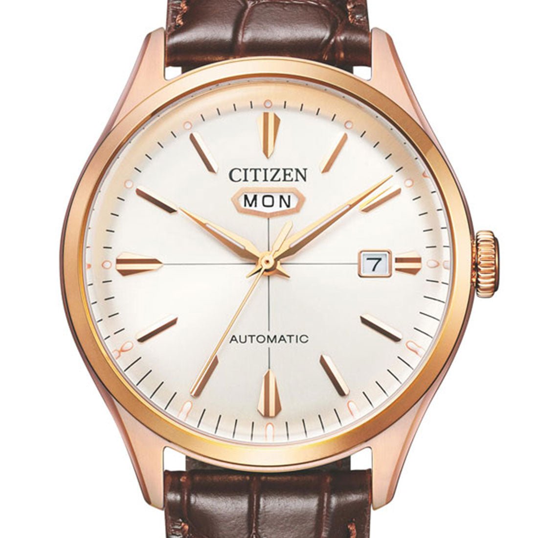 Citizen C7 Mechanical NH8393-05A NH8393-05 Beige Dial Leather Mens Watch -Citizen