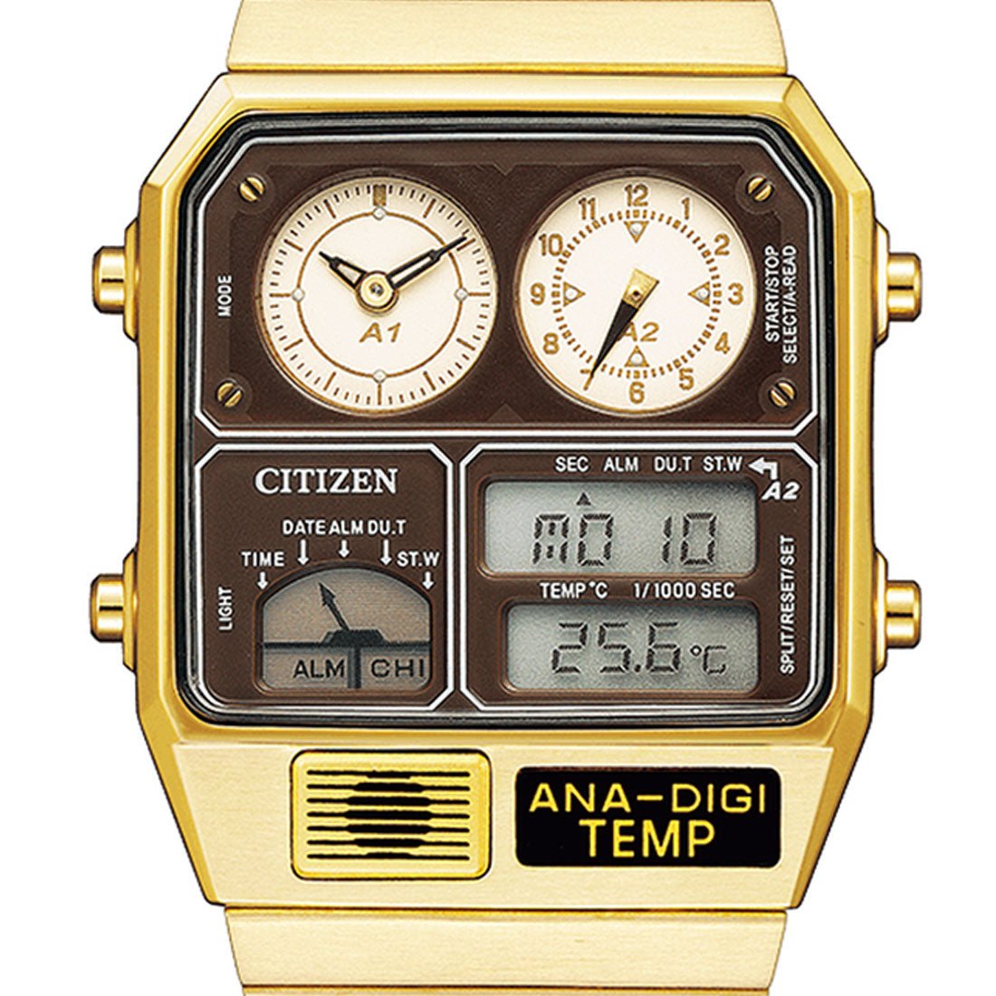 Citizen JG2103-72X Gold Tone Digtail Analog Temp Chronograph Watch -Citizen