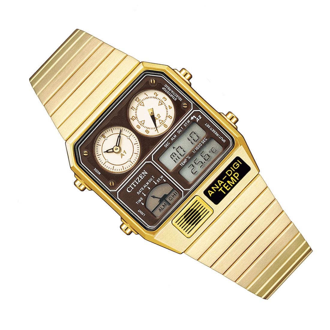 Citizen JG2103-72X Gold Tone Digtail Analog Temp Chronograph Watch -Citizen