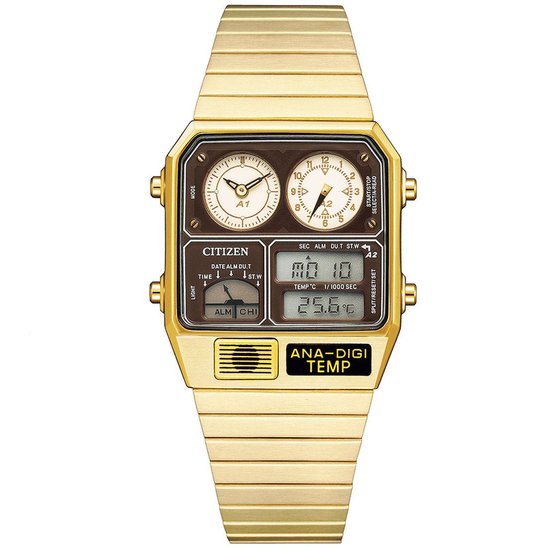 Citizen JG2103-72X Gold Tone Digtail Analog Temp Chronograph Watch -Citizen