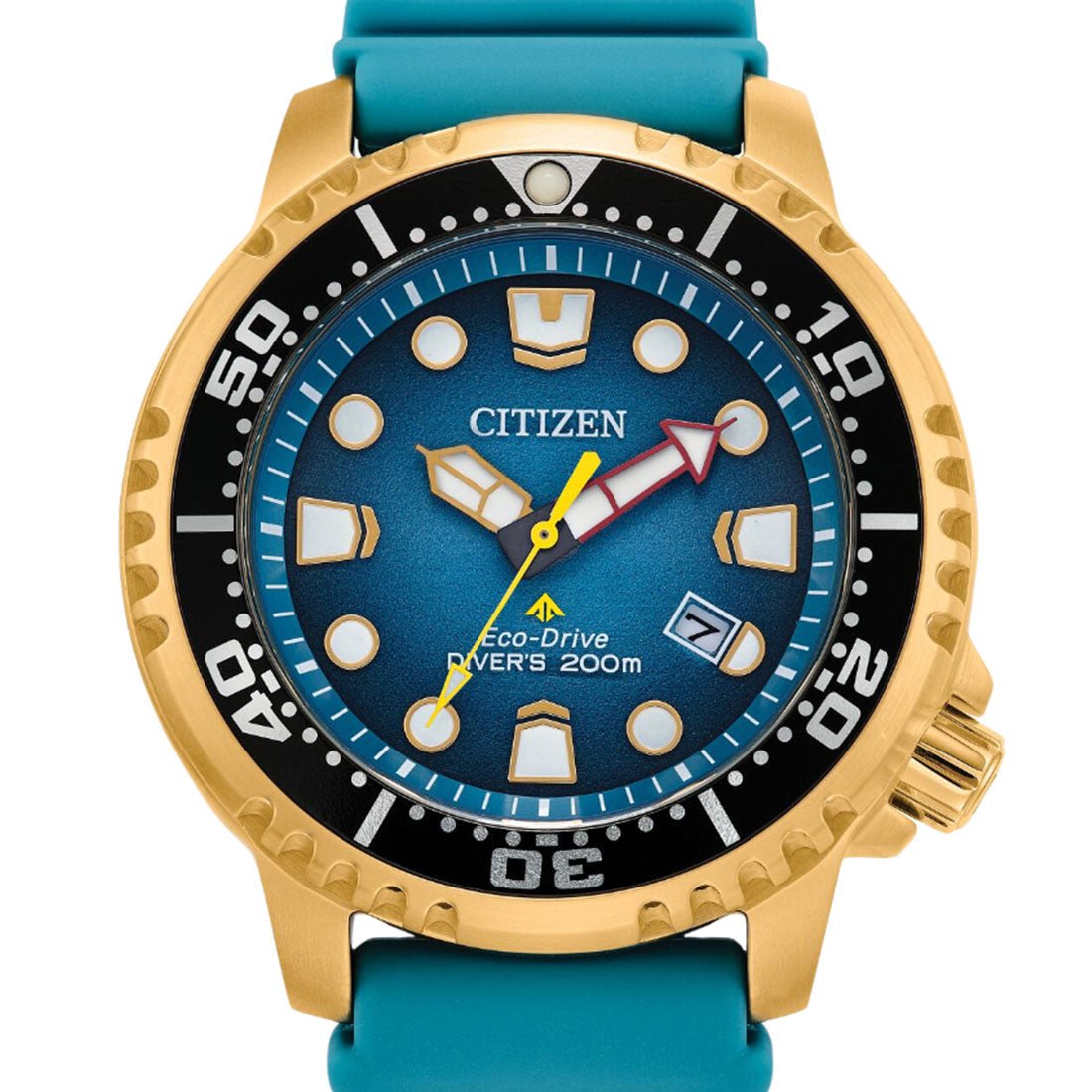 Citizen Promaster Eco-Drive BN0162-02X Blue Green Rubber Gold Case Diving Solar Watch -Citizen