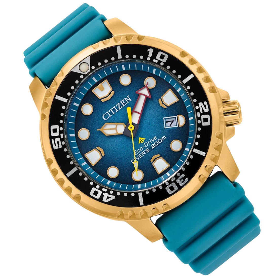 Citizen Promaster Eco-Drive BN0162-02X Blue Green Rubber Gold Case Diving Solar Watch -Citizen