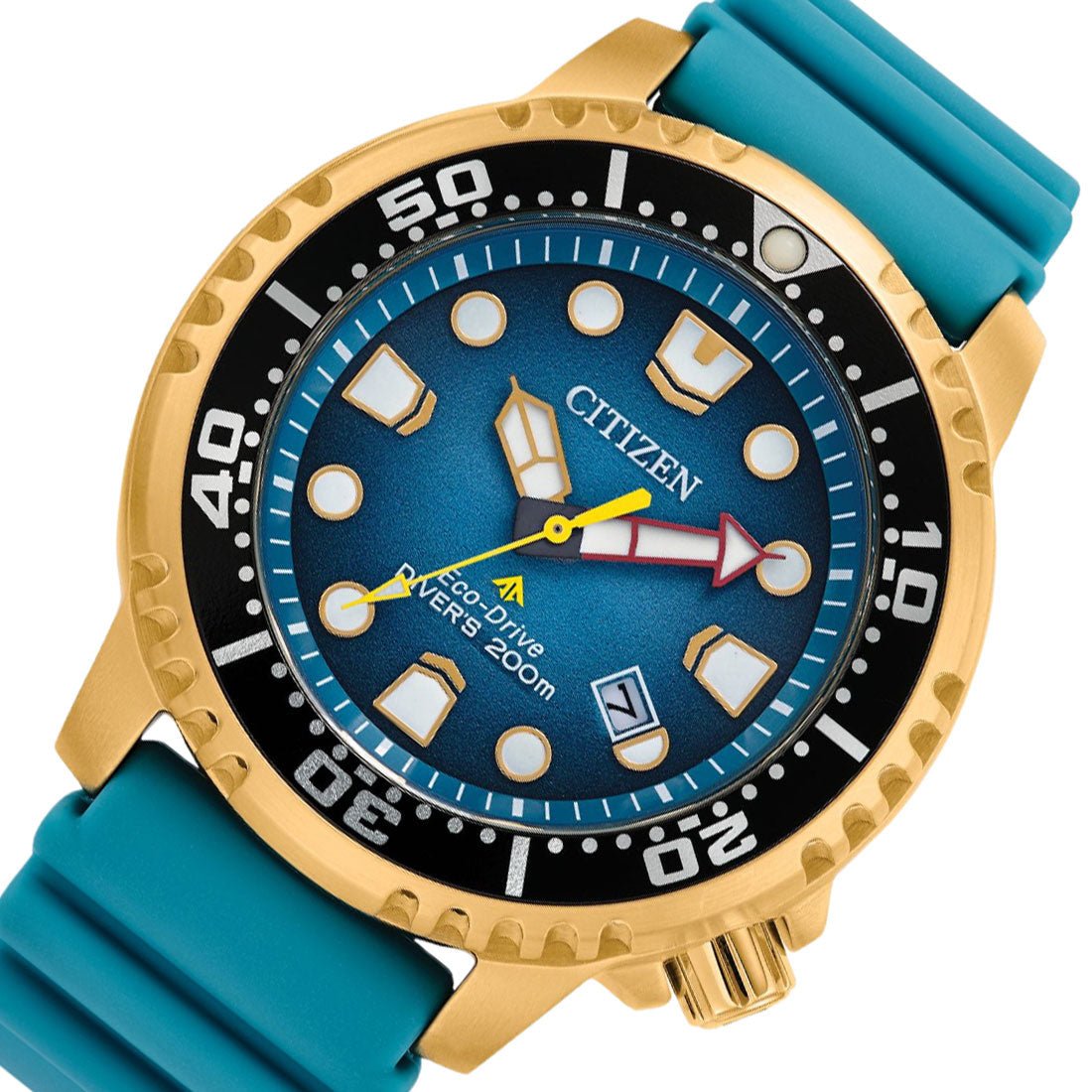 Citizen Promaster Eco-Drive BN0162-02X Blue Green Rubber Gold Case Diving Solar Watch -Citizen