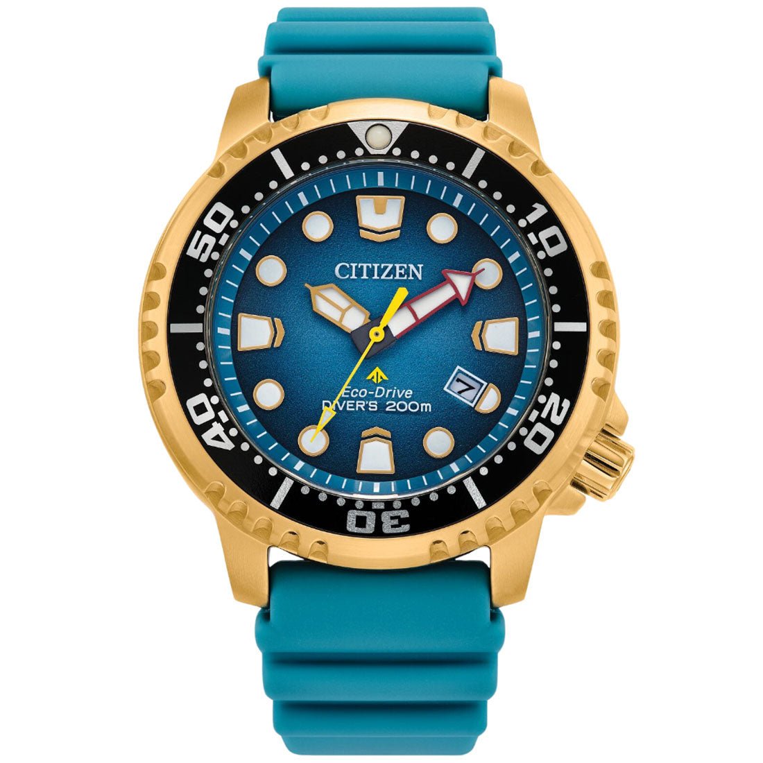 Citizen Promaster Eco-Drive BN0162-02X Blue Green Rubber Gold Case Diving Solar Watch -Citizen