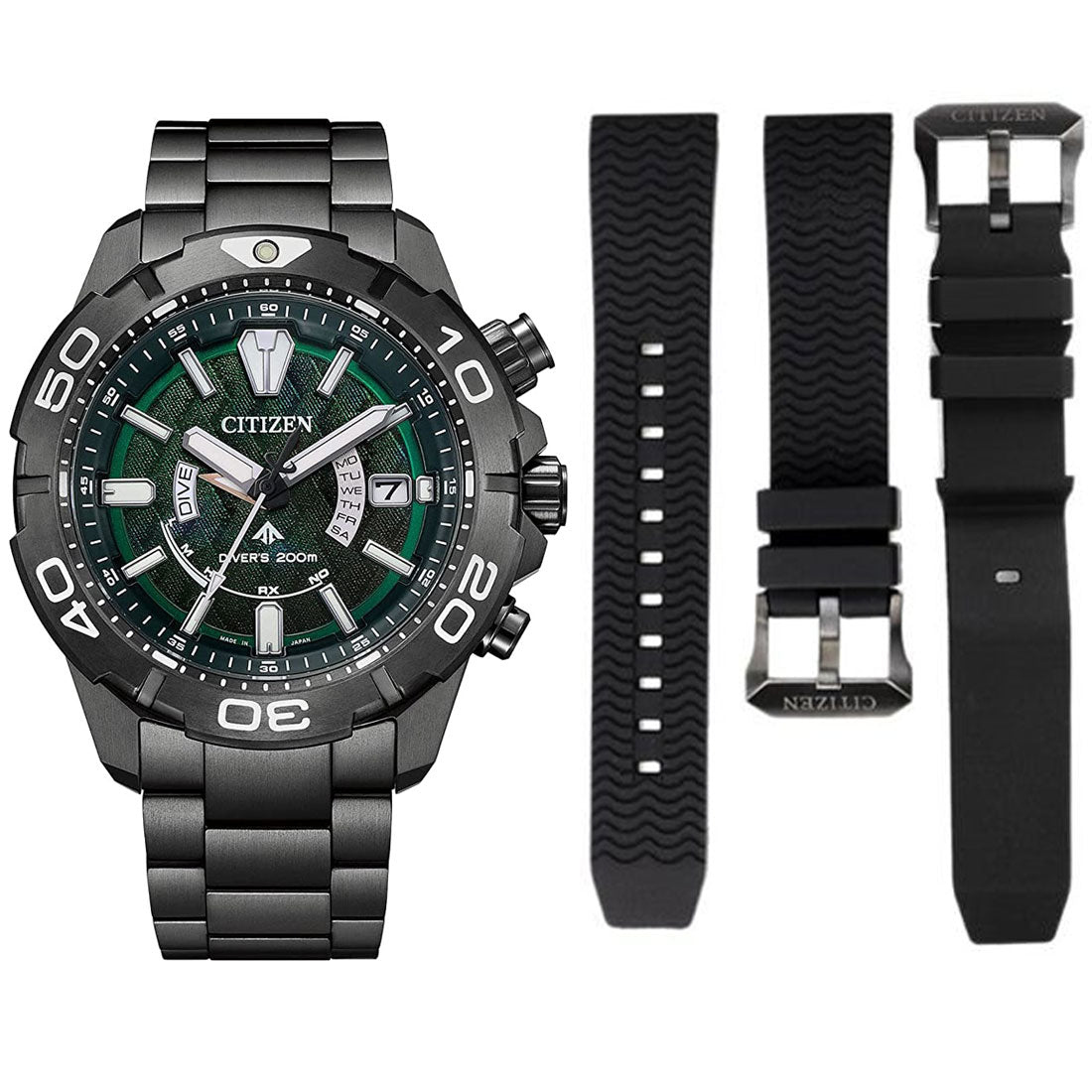 Citizen Promaster Marine Light in Black 2022 Green Edition AS7146-58W Titanium Watch with Extra Strap -Citizen