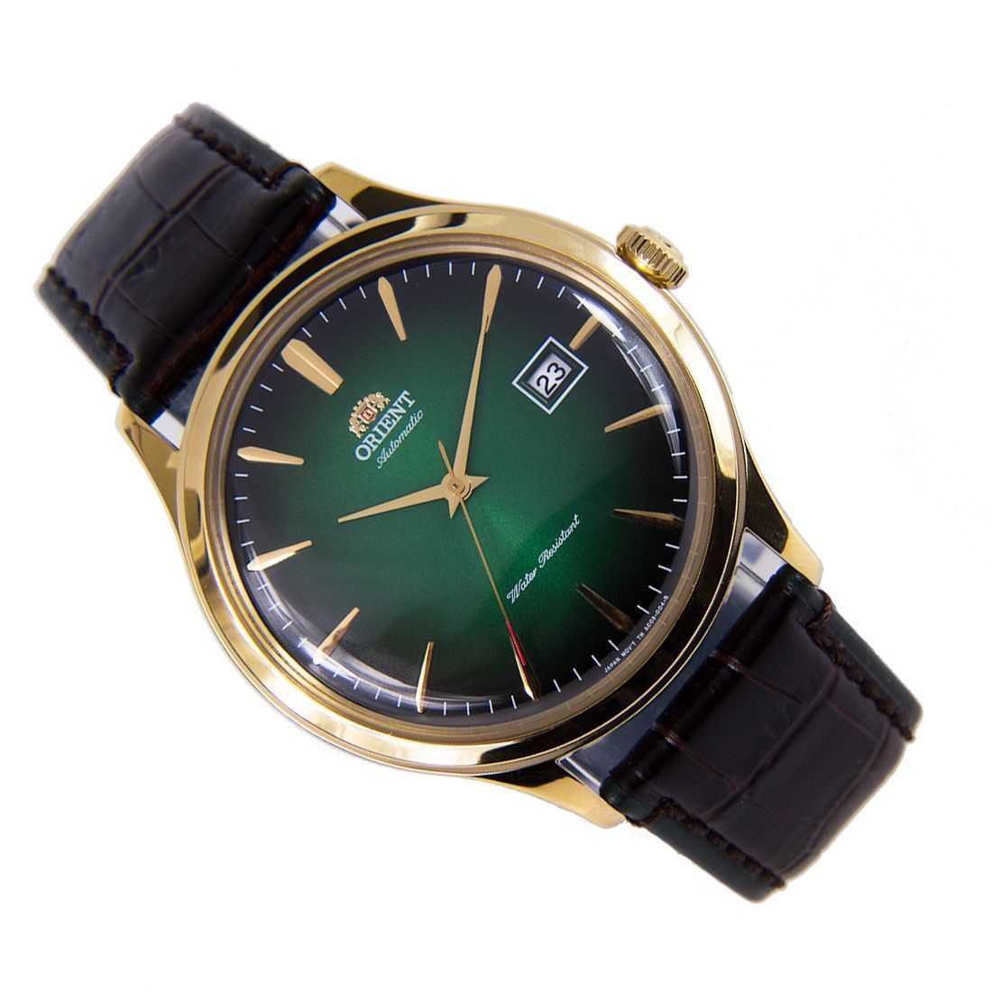 Orient Bambino Mechanical FAC08002F0 AC08002F Green Dial Leather Mens Watch -Orient