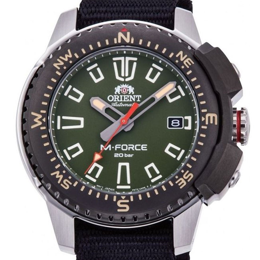 Orient M-Force Black Nylon RA-AC0N03E RA-AC0N03E10B Diving Green Dial Watch -Orient