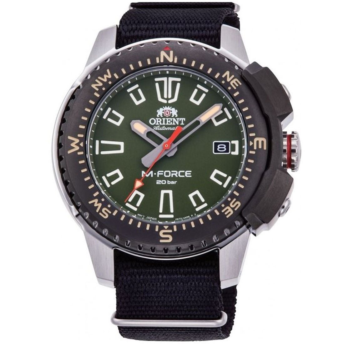Orient M-Force Black Nylon RA-AC0N03E RA-AC0N03E10B Diving Green Dial Watch -Orient