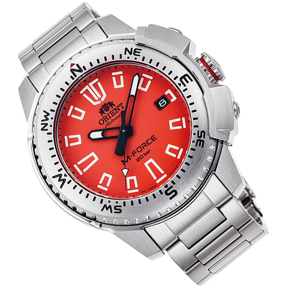 Orient M-Force Orange Dial RA-AC0N02Y RA-AC0N02Y10B Diving Stainless Steel Watch -Orient