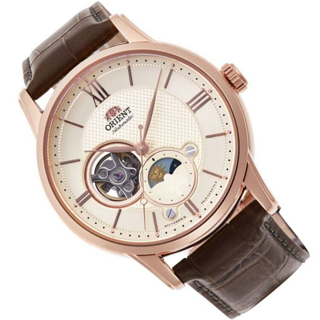 Orient Mechanical Sun Moon RA-AS0009S RA-AS0009S10B Leather Analog Watch -Orient