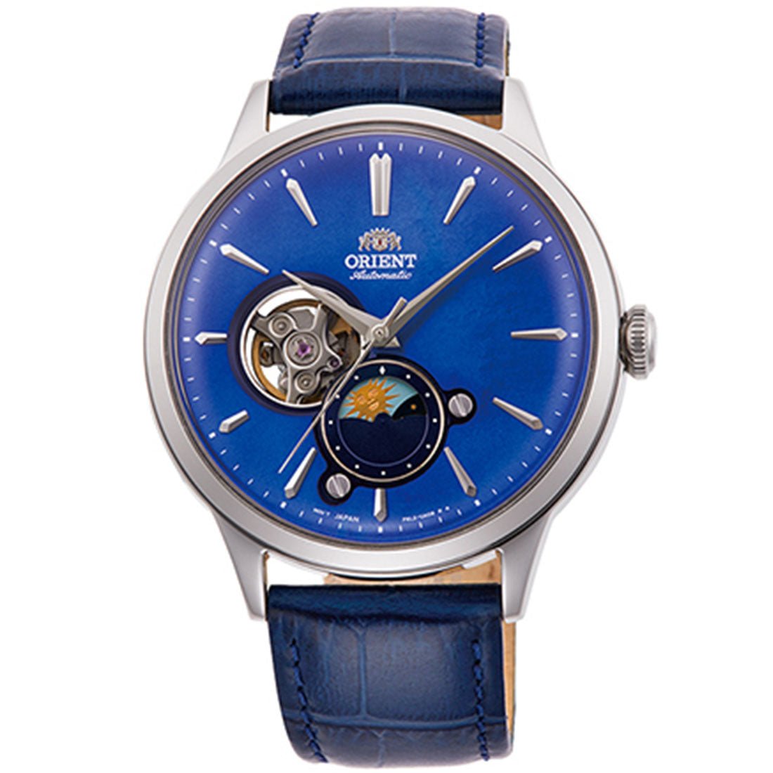 Orient Mechanical Sun Moon RA-AS0103A10B RA-AS0103A Leather Blue Analog Watch -Orient