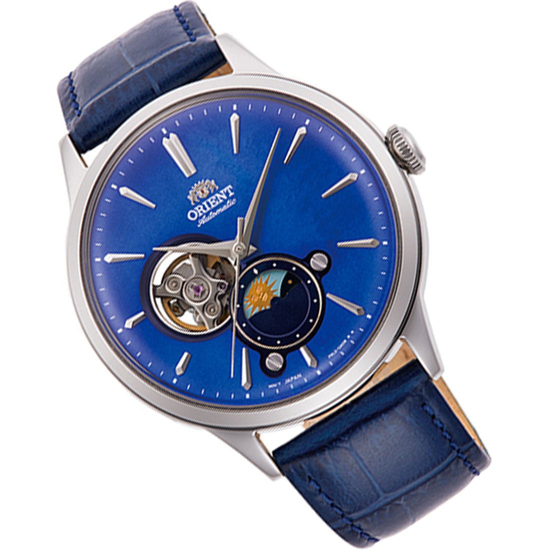 Orient Mechanical Sun Moon RA-AS0103A10B RA-AS0103A Leather Blue Analog Watch -Orient