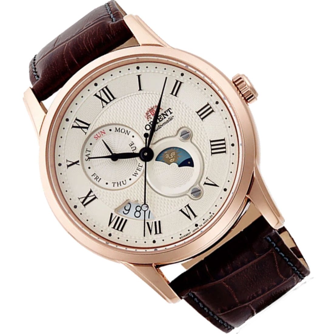 Orient Sun & Moon Automatic RA-AK0007S10B RA-AK0007S Leather Analog Watch -Orient