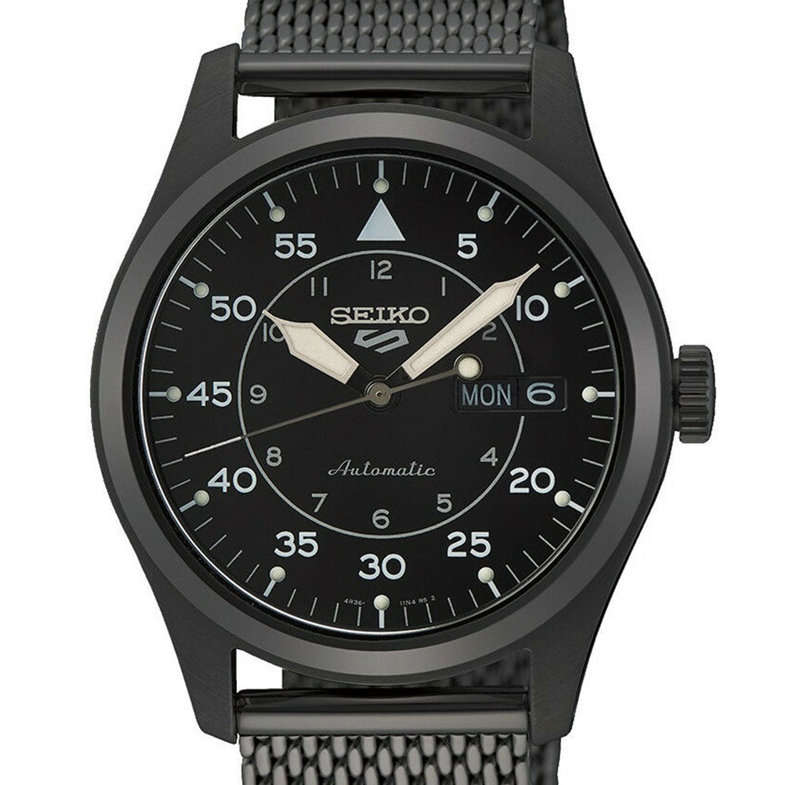 Seiko 5 Flieger SRPH25 SRPH25K1 SRPH25K Black Milanese Mesh Band Sports Watch -Seiko