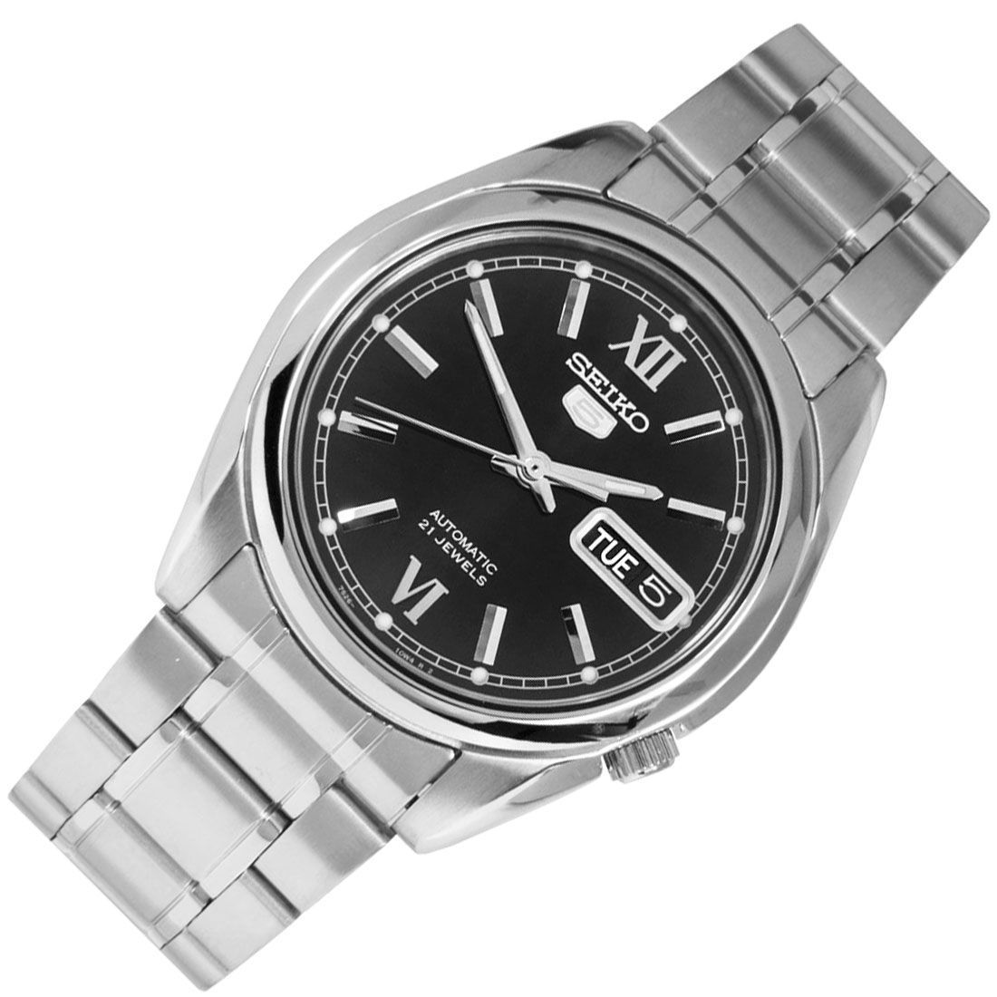 Seiko 5 SNKL55K1 SNKL55K SNKL55 Black Dial Stainless Steel Male Watch -Seiko