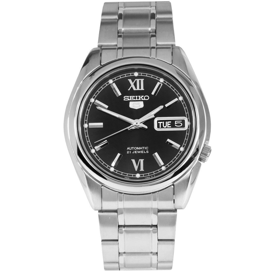 Seiko 5 SNKL55K1 SNKL55K SNKL55 Black Dial Stainless Steel Male Watch -Seiko