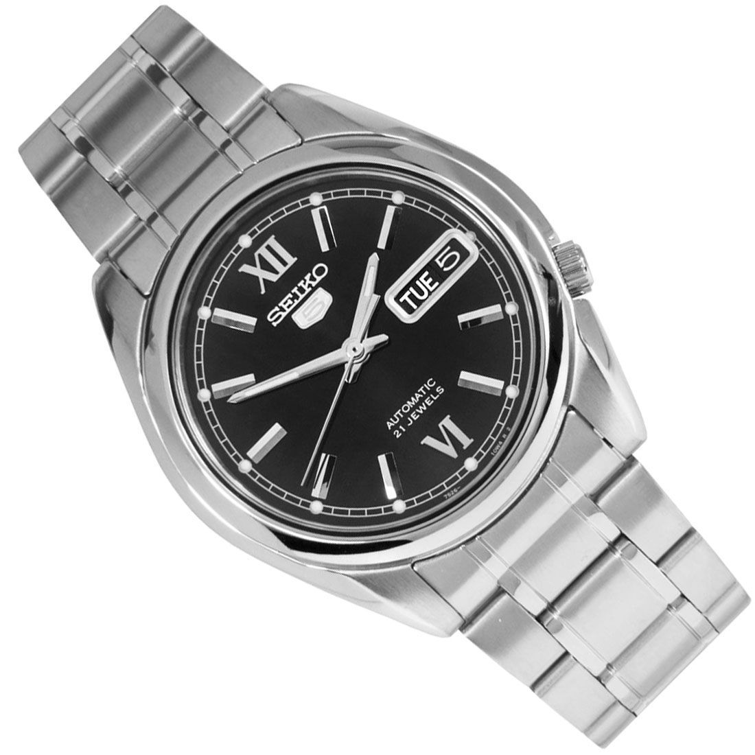 Seiko 5 SNKL55K1 SNKL55K SNKL55 Black Dial Stainless Steel Male Watch -Seiko