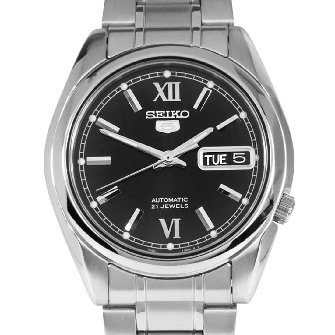 Seiko 5 SNKL55K1 SNKL55K SNKL55 Black Dial Stainless Steel Male Watch -Seiko