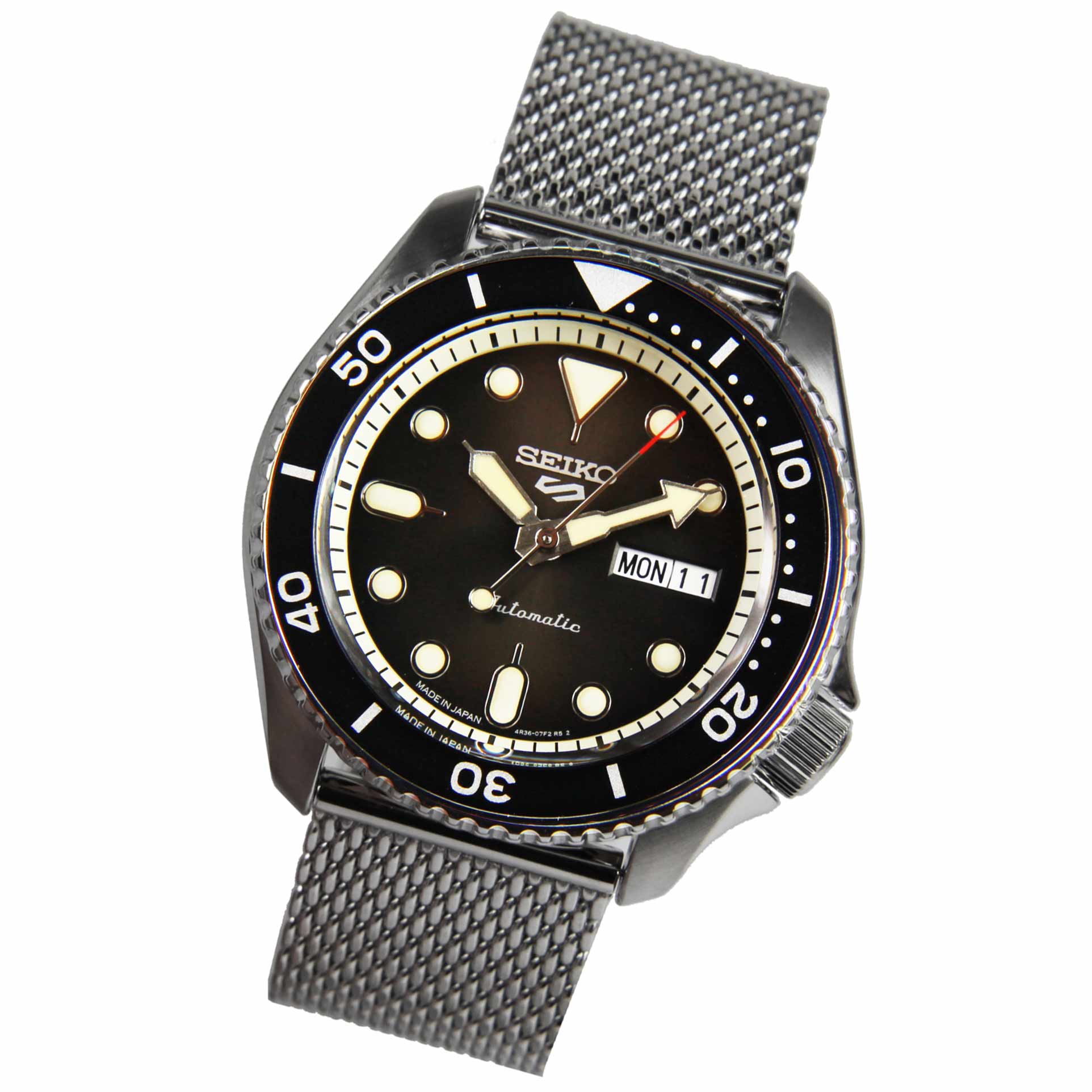Seiko 5 Sports Mesh Strap Black Dial SBSA017 Automatic Watch -Seiko