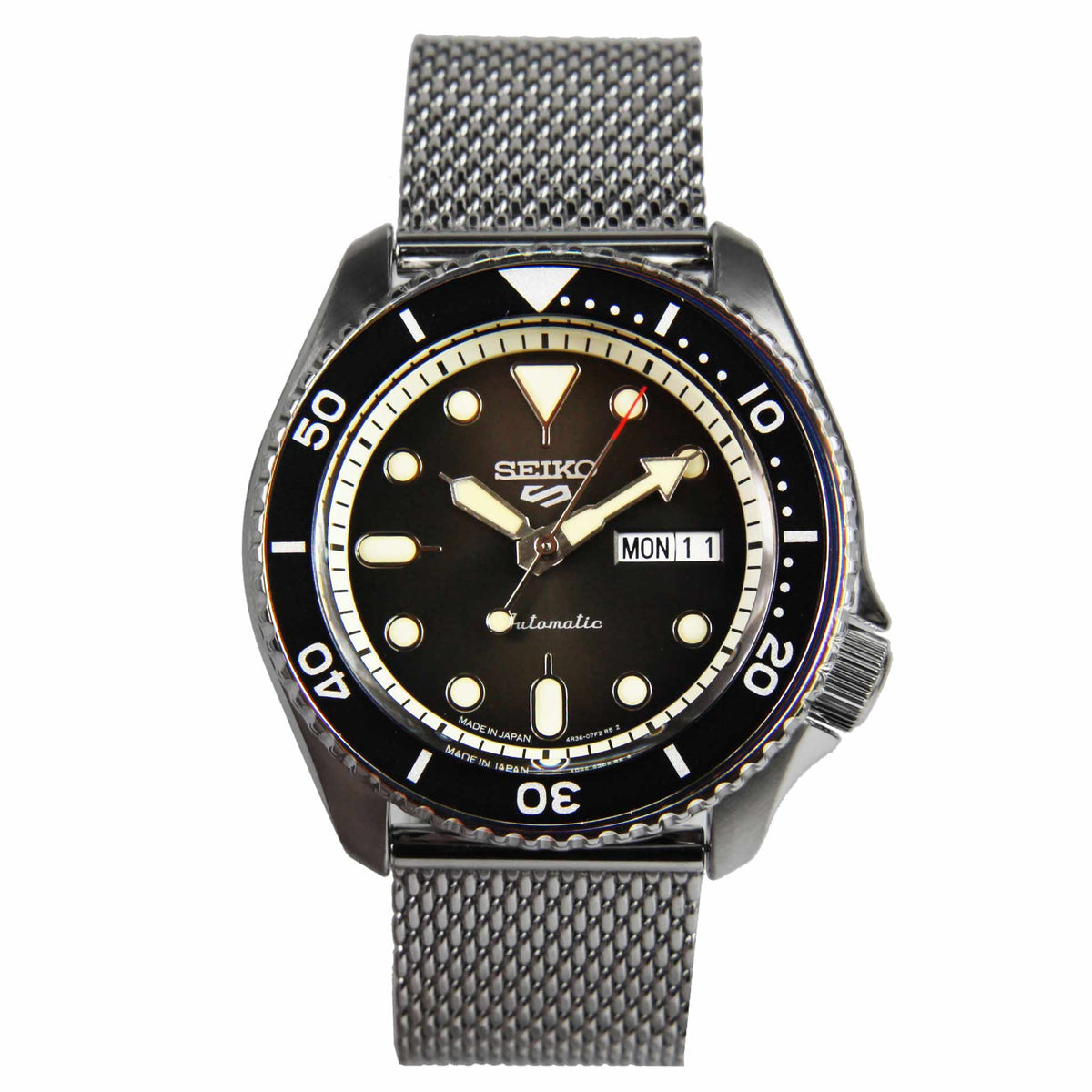 Dial Seiko Mesh Band Seiko Sports Mesh Strap Black Dial SBSA017 Automatic Watch StrapSeeker