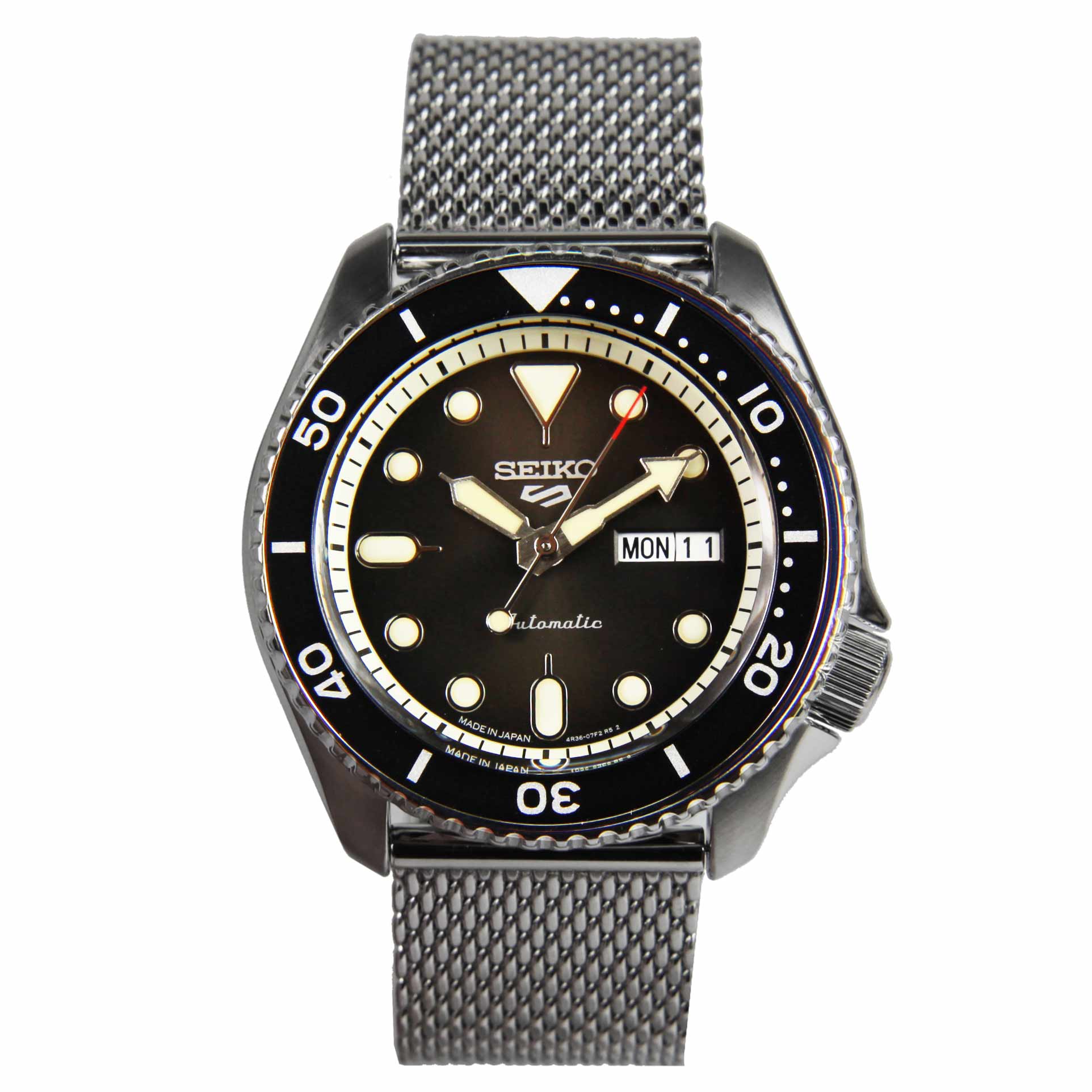 Seiko 5 Sports Mesh Strap Black Dial SBSA017 Automatic Watch -Seiko