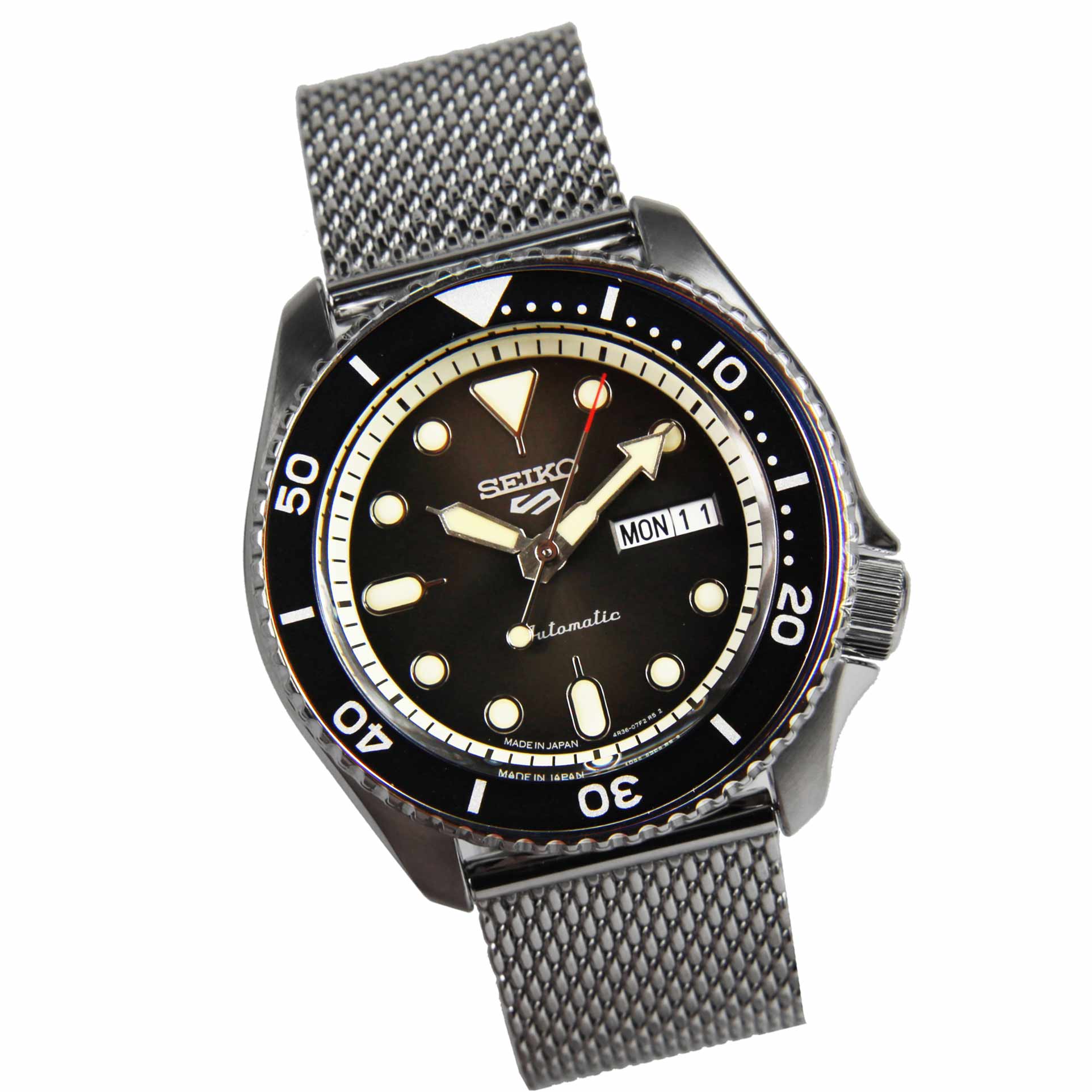 Seiko 5 Sports Mesh Strap Black Dial SBSA017 Automatic Watch -Seiko