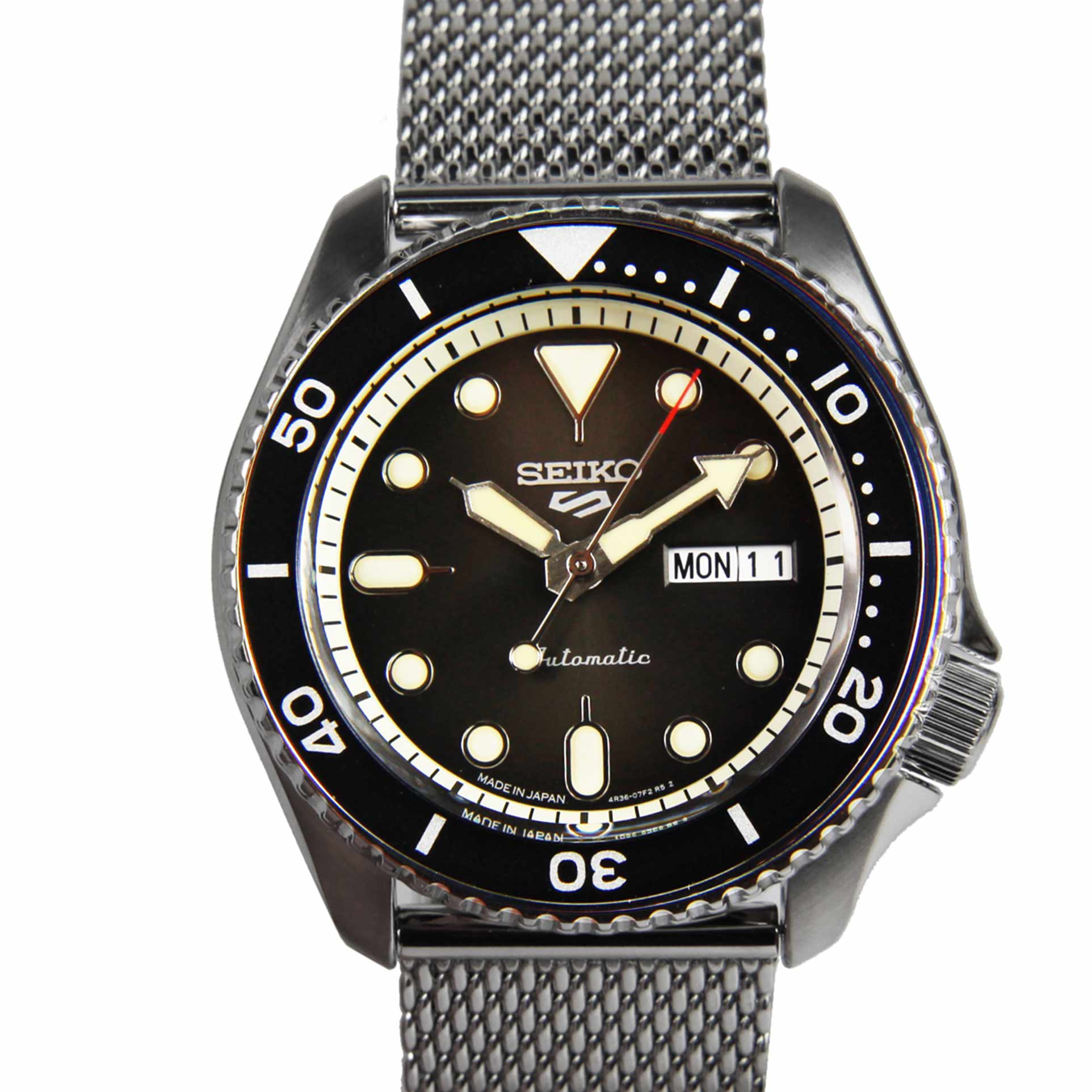 Seiko 5 Sports Mesh Strap Black Dial SBSA017 Automatic Watch -Seiko