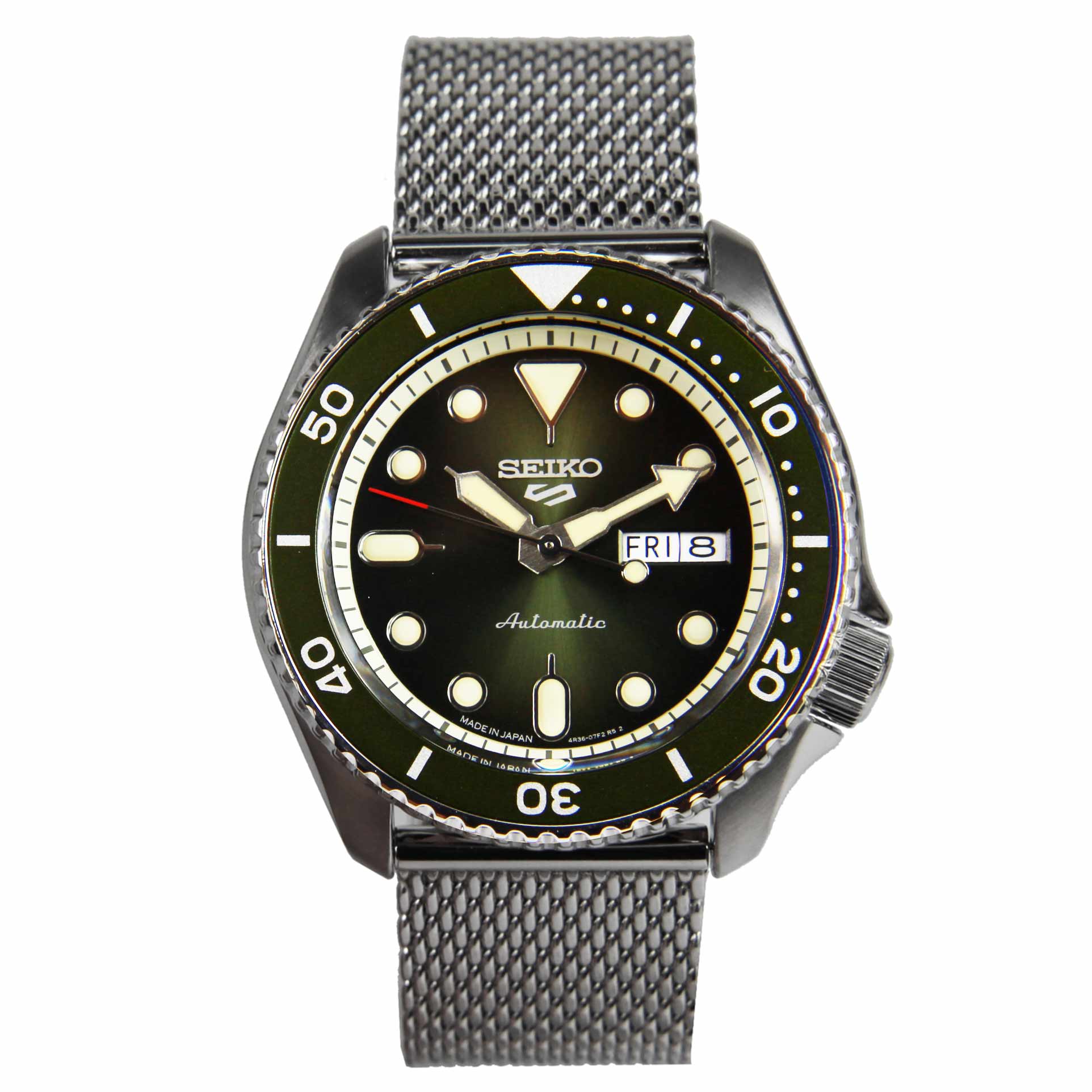 Seiko 5 Sports Mesh Strap Green Dial SBSA019 Automatic Watch -Seiko