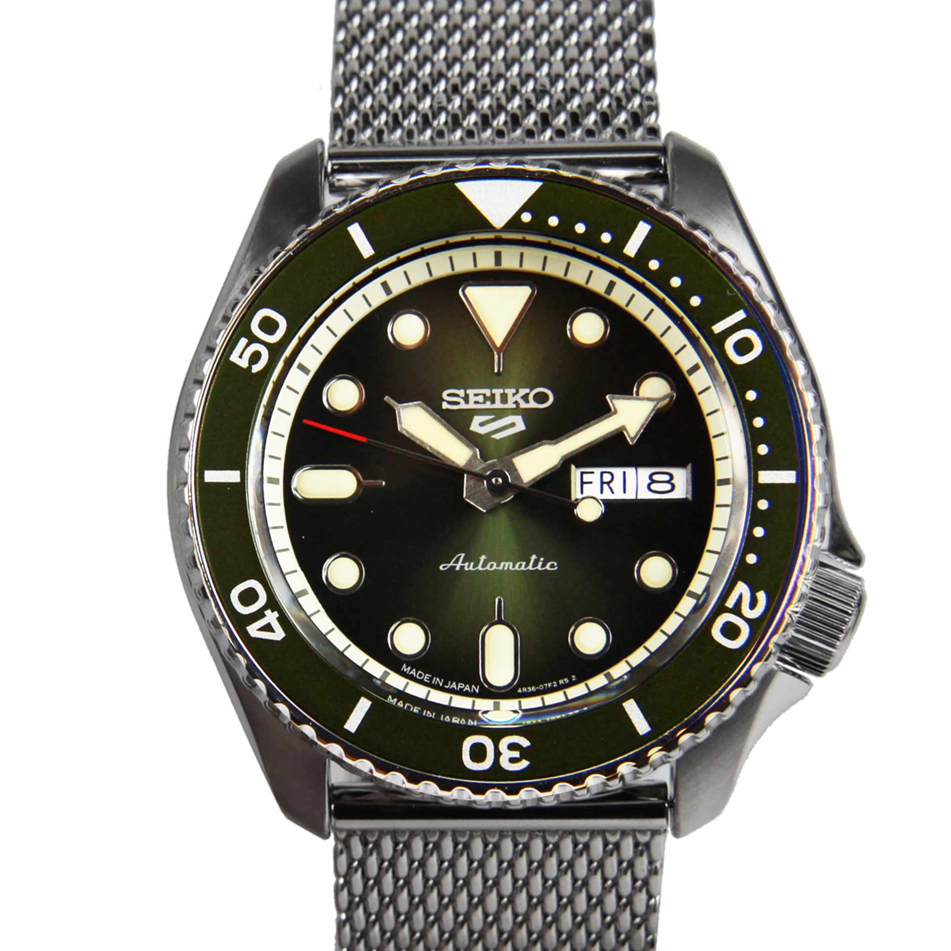 Seiko 5 Sports Mesh Strap Green Dial SBSA019 Automatic Watch -Seiko