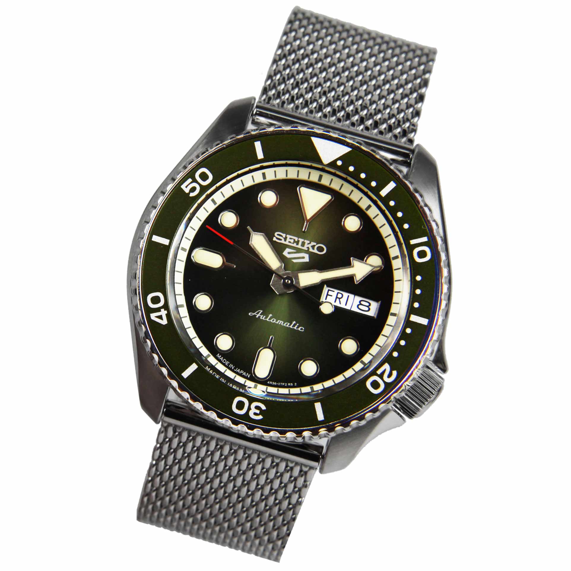 Seiko 5 Sports Mesh Strap Green Dial SBSA019 Automatic Watch -Seiko