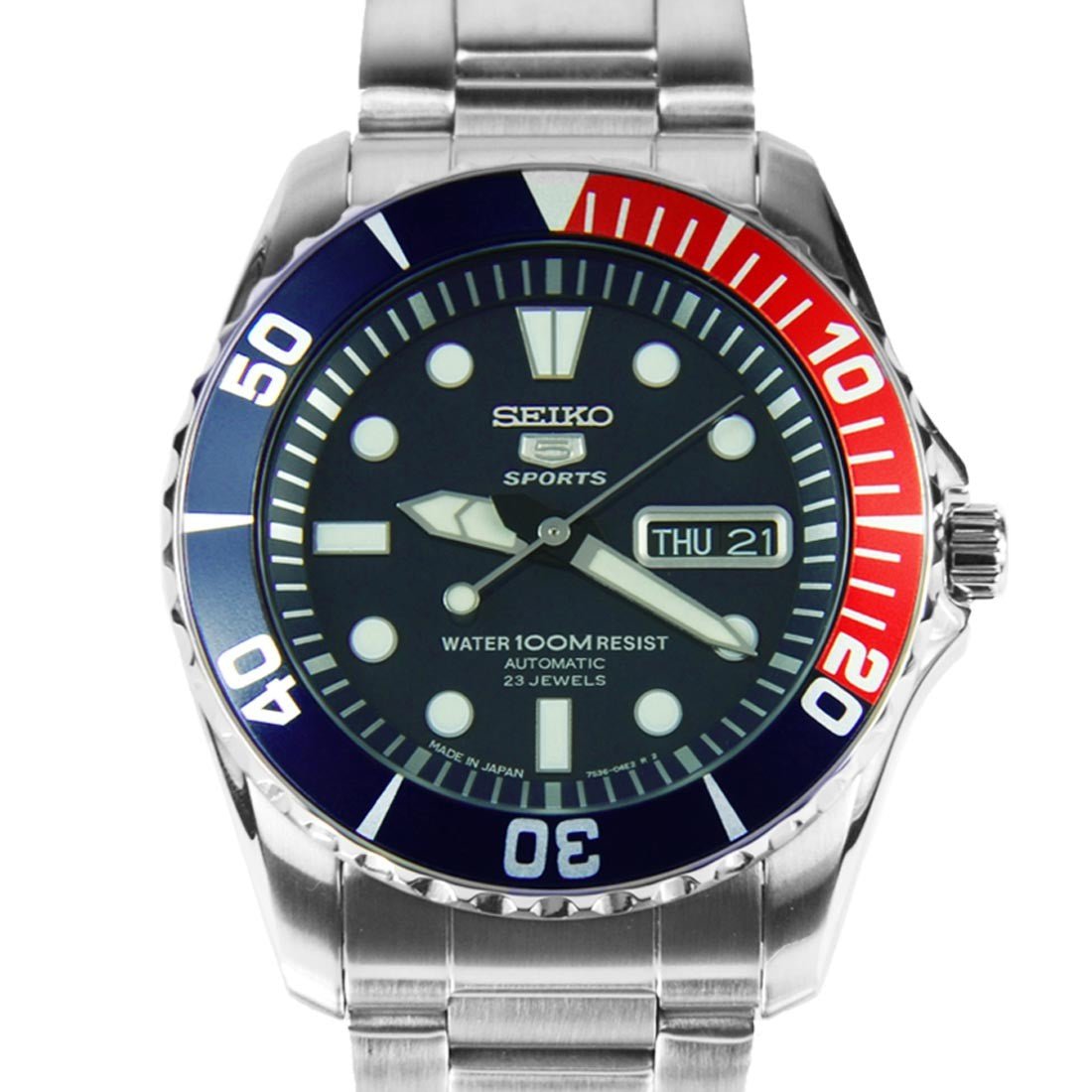 Seiko 5 Sports SNZF15J1 SNZF15 SNZF15J Pepsi Bezel Watch -Seiko