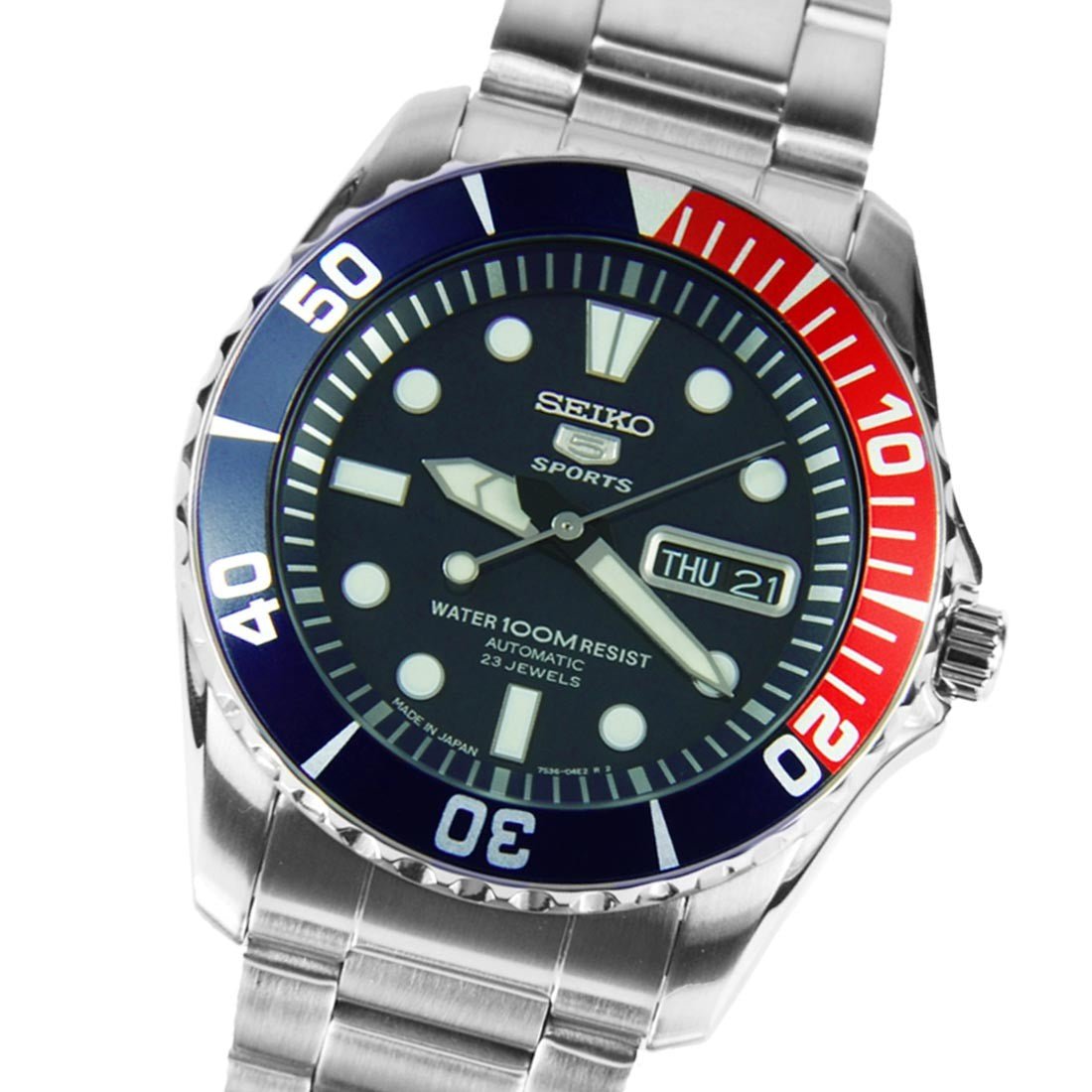 Seiko 5 Sports SNZF15J1 SNZF15 SNZF15J Pepsi Bezel Watch -Seiko