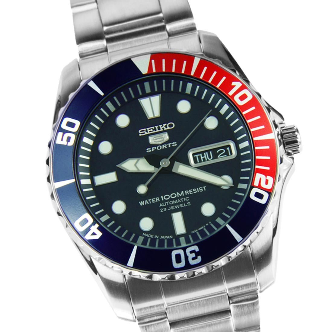Seiko 5 Sports SNZF15J1 SNZF15 SNZF15J Pepsi Bezel Watch -Seiko