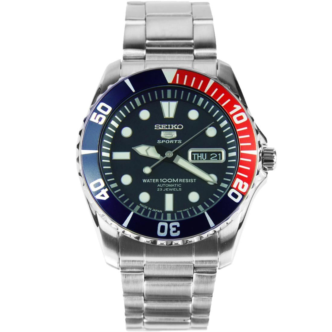 Seiko 5 Sports SNZF15J1 SNZF15 SNZF15J Pepsi Bezel Watch -Seiko