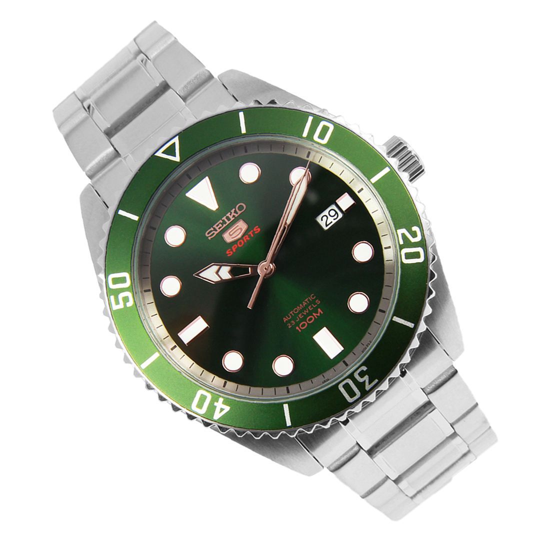 Seiko 5 Sports SRPB93K1 SRPB93 SRPB93K Green Dial Stainless Steel Watch -Seiko