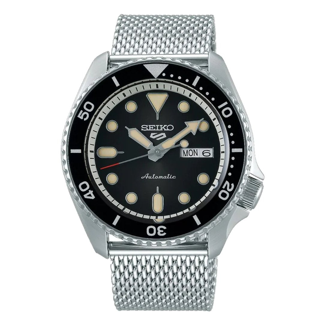 Seiko 5 Sports SRPD73K1 SRPD73 SRPD73K Black Dial Mesh Stainless Steel Watch -Seiko