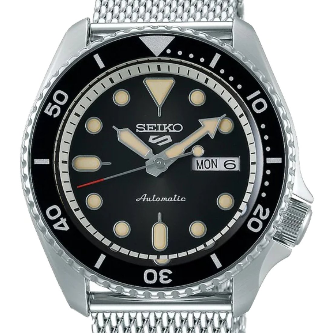 Seiko 5 Sports SRPD73K1 SRPD73 SRPD73K Black Dial Mesh Stainless Steel Watch -Seiko