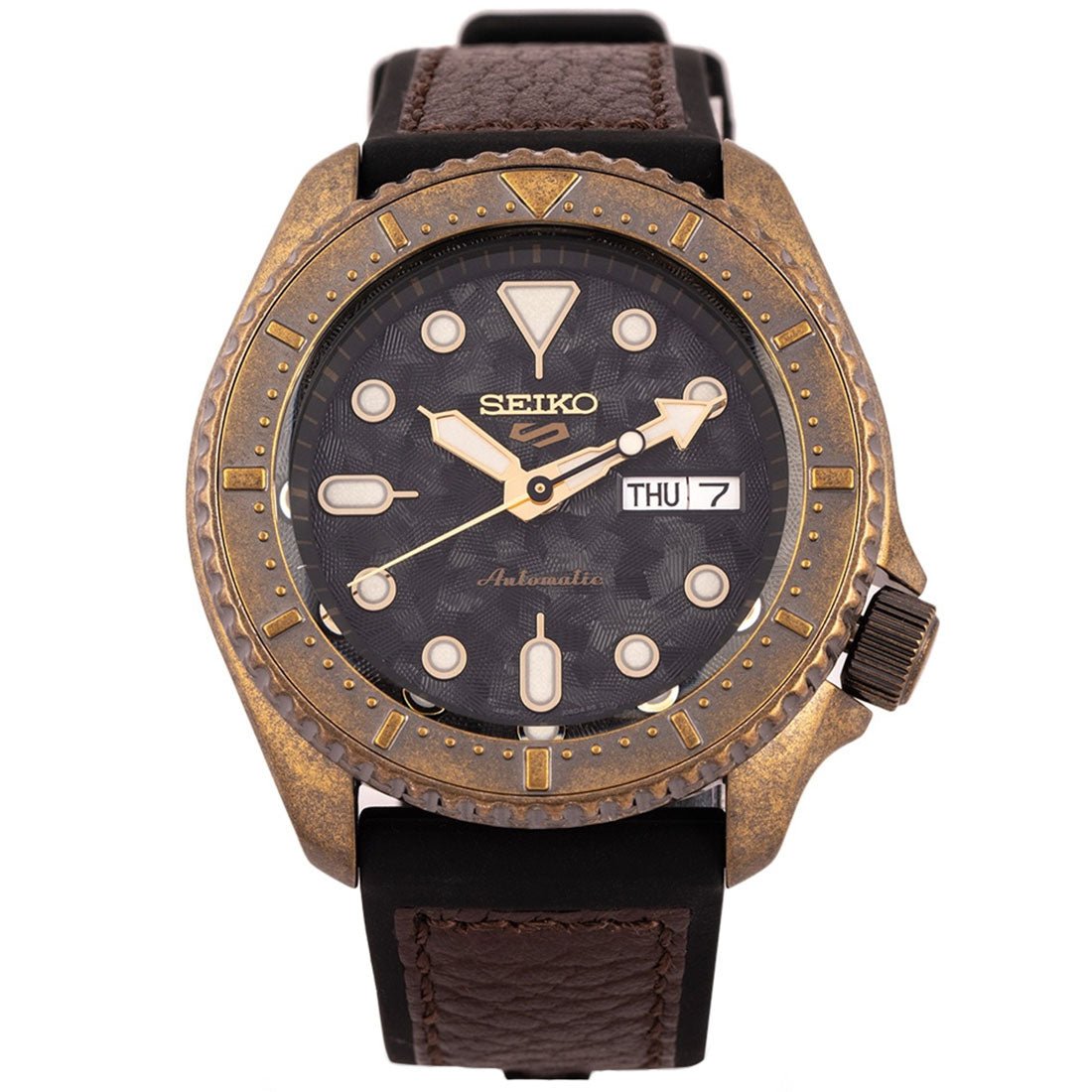 Seiko 5 Vintage SRPE80K1 SRPE80 SRPE80K Brown Leather Rubber Watch -Seiko