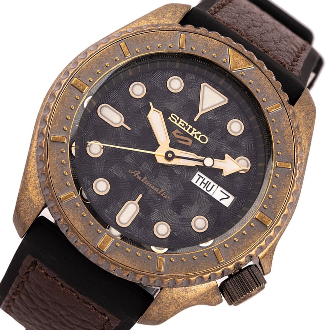 Seiko 5 Vintage SRPE80K1 SRPE80 SRPE80K Brown Leather Rubber Watch -Seiko