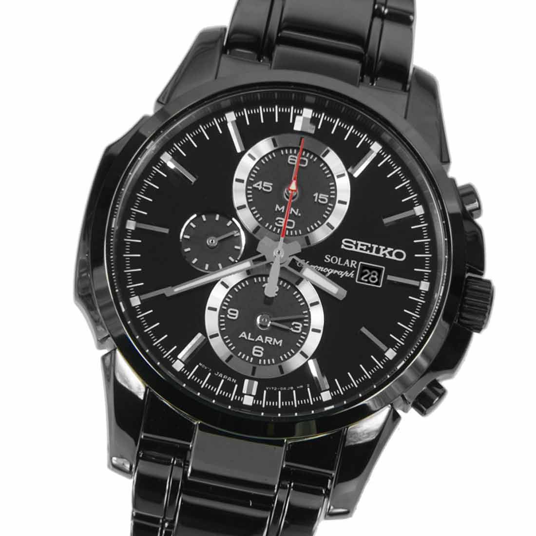 Seiko Black Solar SSC095P1 SSC095 SSC095P Alarm Chronograph Watch -Seiko