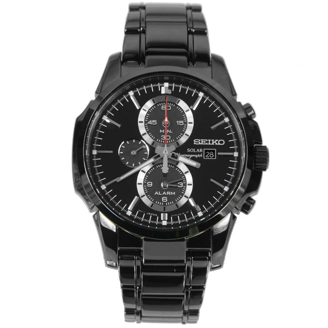 Seiko Black Solar SSC095P1 SSC095 SSC095P Alarm Chronograph Watch -Seiko