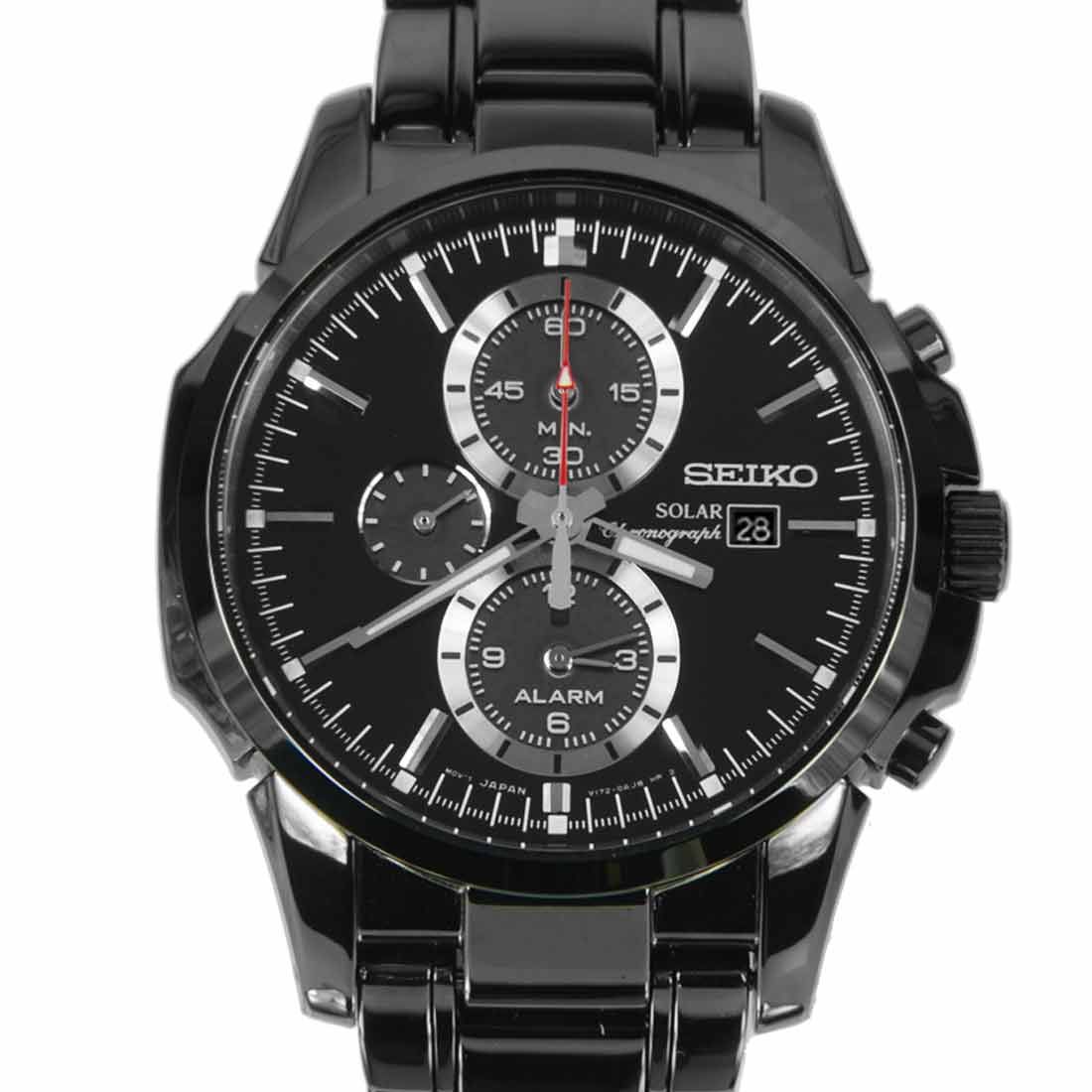 Seiko Black Solar SSC095P1 SSC095 SSC095P Alarm Chronograph Watch -Seiko