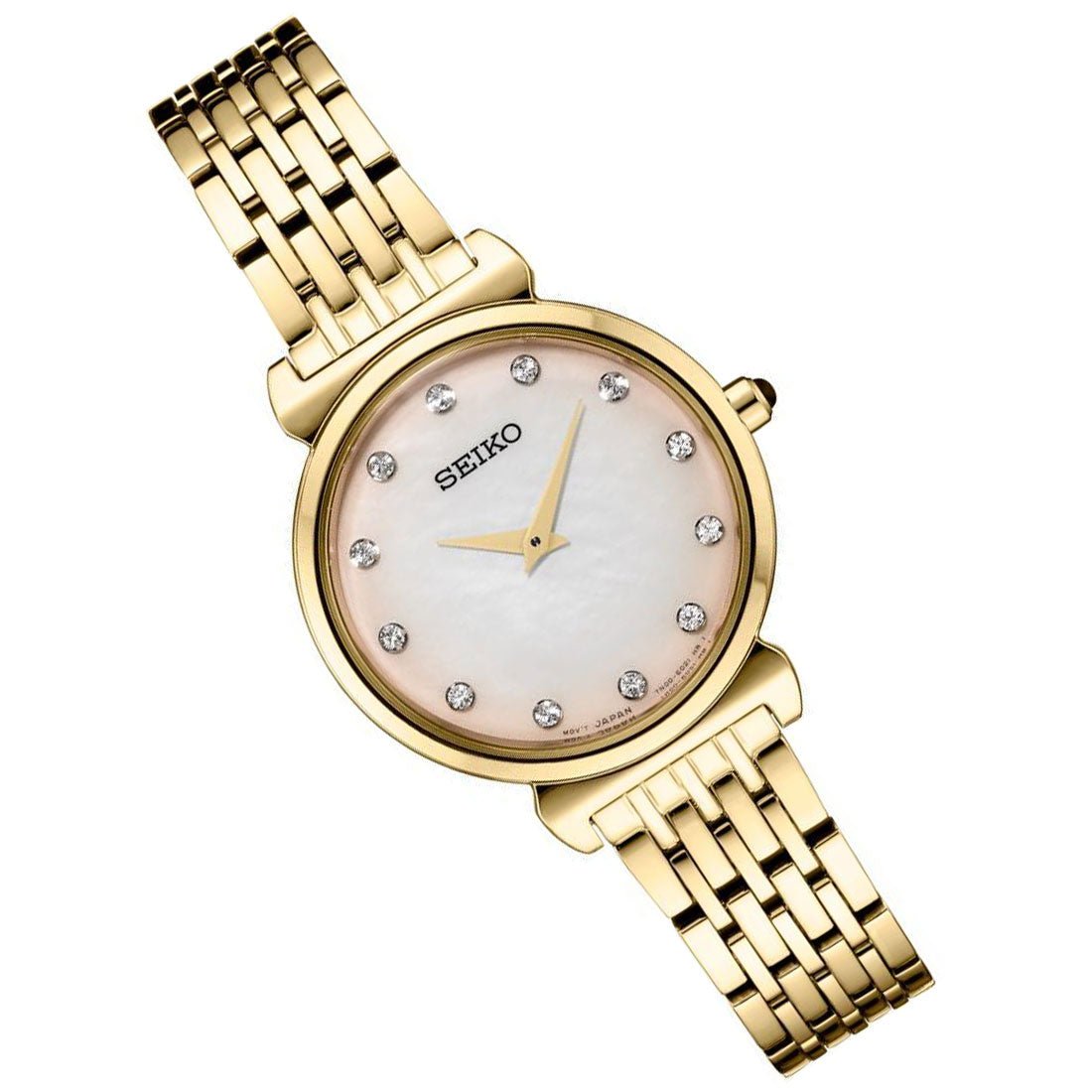 Seiko Gold Womens Diamond Accent Watch SFQ802P1 SFQ802 SFQ802P -Seiko