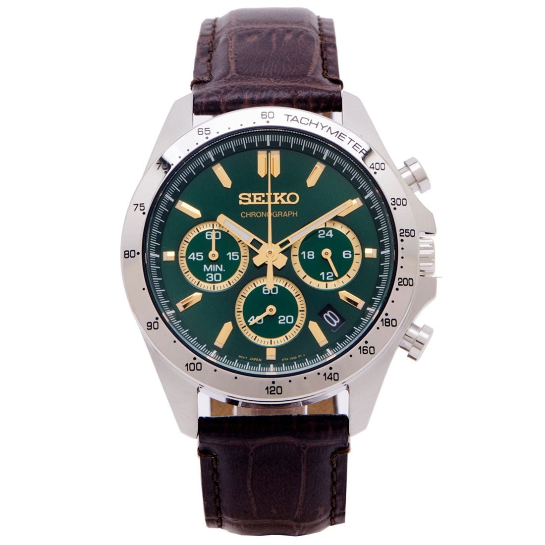 Seiko JDM Spirit Selection SBTR017 Green Dial Chronograph Quartz Mens Leather Watch -Seiko